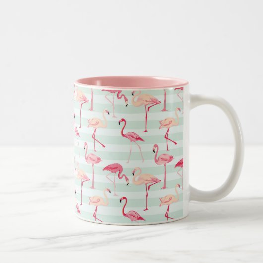 Retroflamingos op mintstrips tweekleurige koffiemok (Rechts)