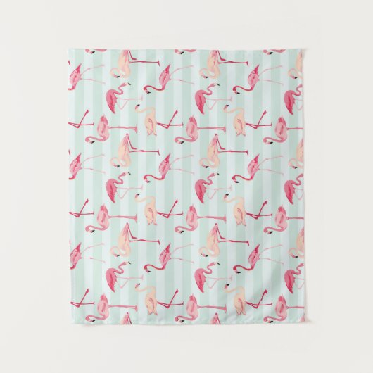 Retroflamingos op mintstrips wandkleed (Voorkant)