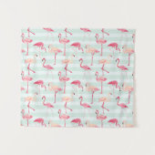Retroflamingos op mintstrips wandkleed (Voorkant (horizontaal))