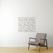 Retroflamingos op mintstrips wandkleed (In Situ (horizontaal))