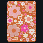 Retroflitspatroon in Oranje doorsnede iPad Air Cover<br><div class="desc">Kleurrijke retro bloemen: bloemen - warme tinten - verbrande oranje achtergrond en perzik,  roze,  oranje,  witte en gele bloemen.</div>