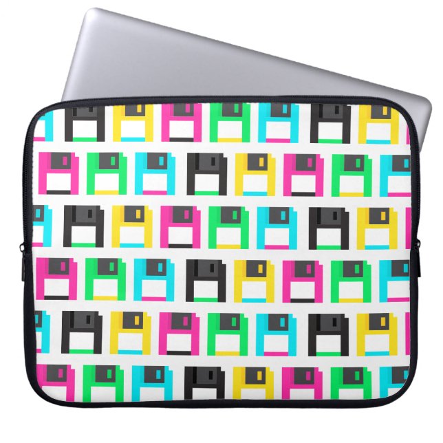 Retrofloppy disk Pixel Patroon kleurig Laptop Sleeve (Voorkant)