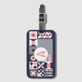 Retroflora geometrisch aangepast monogram bagagelabel (Voorkant (verticaal))
