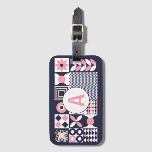 Retroflora geometrisch aangepast monogram bagagelabel (Voorkant (verticaal))