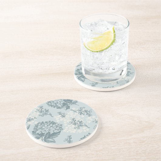 Retrofloreel patroon met viburnum bloemen zandsteen onderzetter (Zijkant)