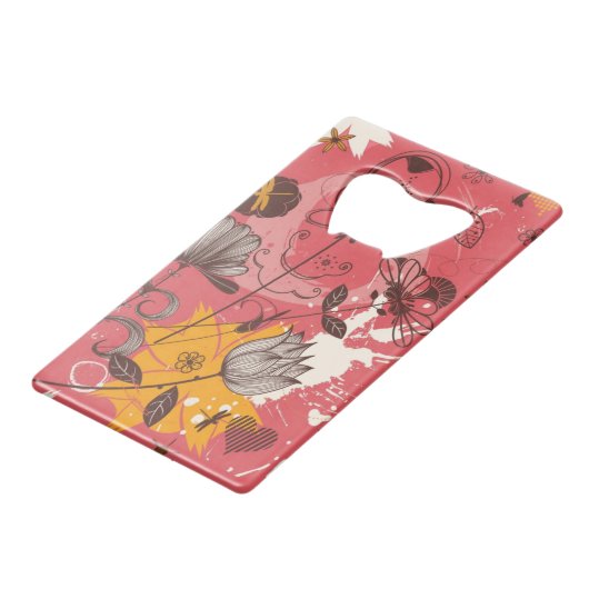 Retroflorpatroon 3 creditkaart flessenopener (Achterkant Gekanteld)