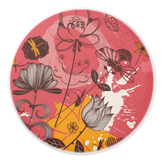 Retroflorpatroon 4 keramische knop (Voorkant)