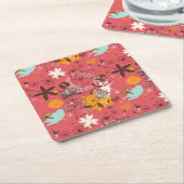 Retroflorpatroon 7 kartonnen onderzetters (Schuin)