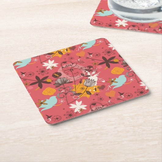 Retroflorpatroon 7 kartonnen onderzetters (Schuin)