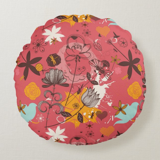 Retroflorpatroon 7 rond kussen (Voorkant)