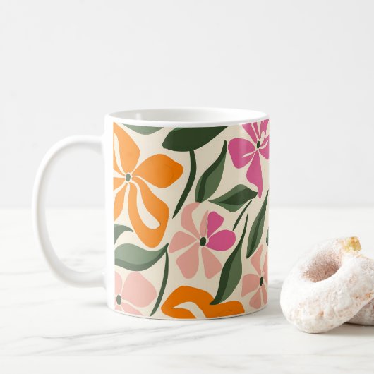 Retroflorpatroon Koffiemok (Met donut)