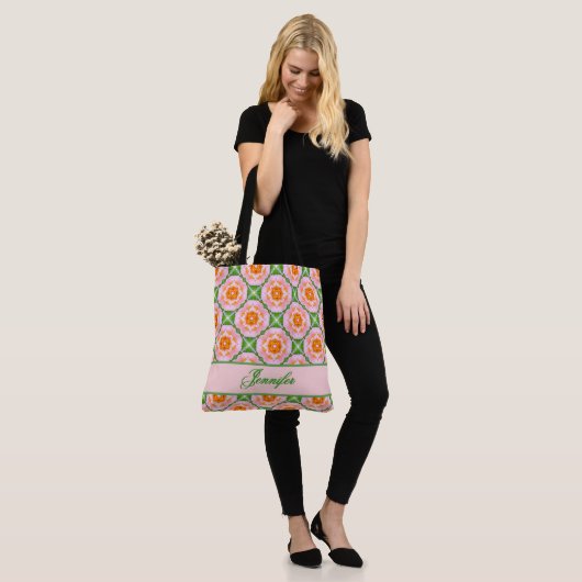 Retrofritme geometrisch patroon tote bag (Op model)