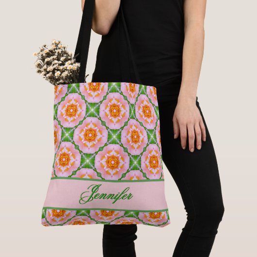 Retrofritme geometrisch patroon tote bag (Dichtbij)