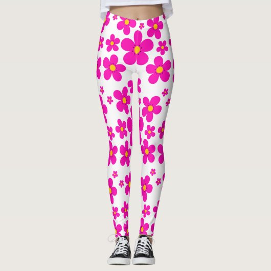 Retrofroze roze patroon leggings (Voorkant)