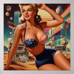 Retrofuturisme Schattig Pin-up Poster
