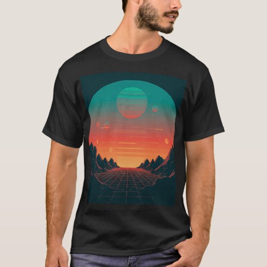 retrofuturistisch landschap t-shirt (Voorkant)