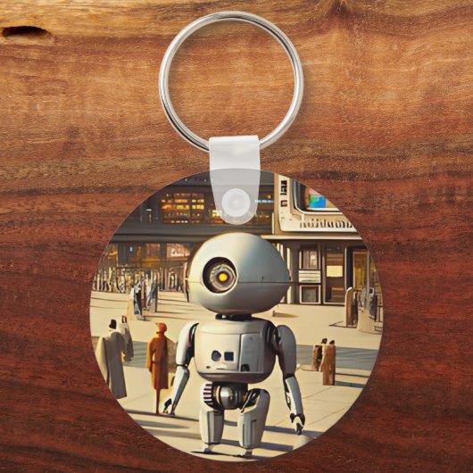 retrofuturistische robot sleutelhanger (Voorkant)