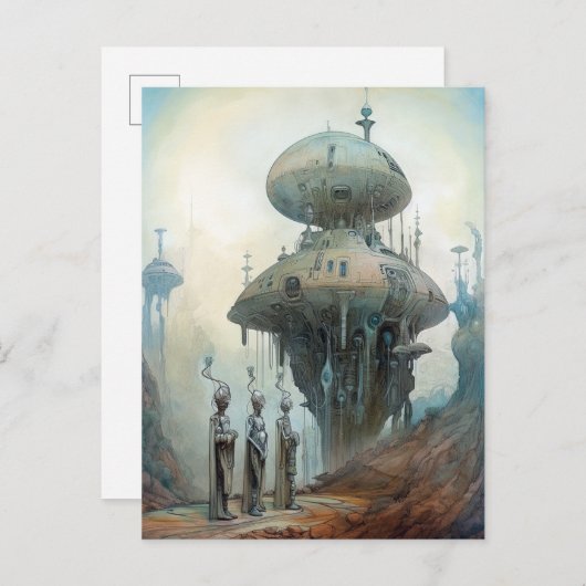 Retrofuturistische ruimteschepen Wetenschapsfilmpj Briefkaart (Voorkant / Achterkant)