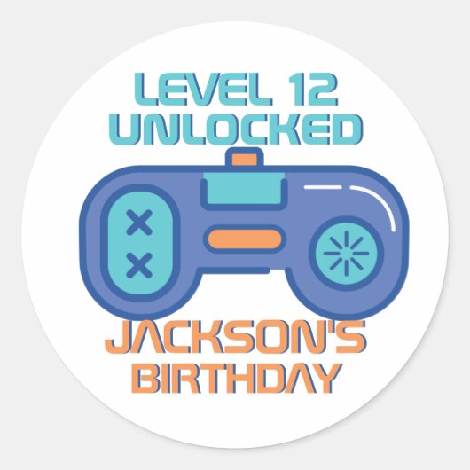 Retrogamerniveau ontgrendelde videogame jongen afg ronde sticker (Voorkant)