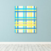 Retrogeel, blauw, bruin, Abstracte cream-kunst Canvas Afdruk (Insitu (Houten vloer))