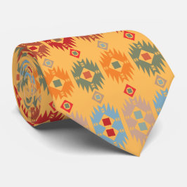 Retrogeel blauw rood patroon stropdas