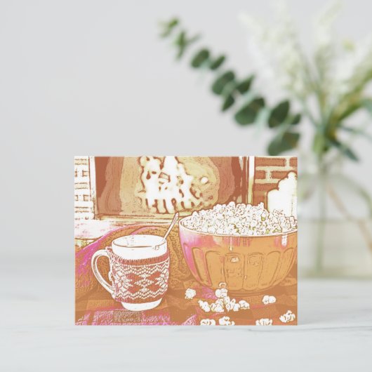 Retrogeïnspireerde feestelijke Mok en popcorn Briefkaart (Staand voorkant)