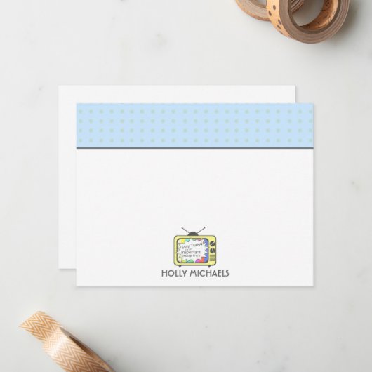 RetroGele tv-set met flatpanel Notitiekaartje (Voorkant / Achterkant in situ)