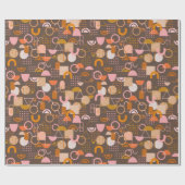 Retrogeometrische vormen in bruin roze en Oranje Cadeaupapier (Vlak)