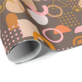 Retrogeometrische vormen in bruin roze en Oranje Cadeaupapier (Rol Hoek)