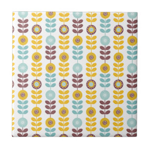 Retrogirale oranje blauwgroen buikflorale patroon tegeltje