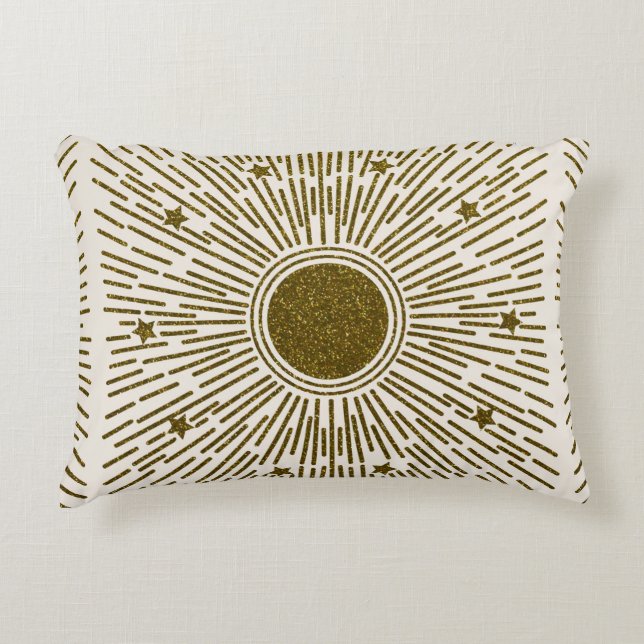 Retroglitter, gouden zon met roggen accent kussen (Voorkant)