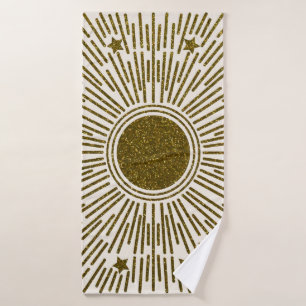 Retroglitter, gouden zon met roggen badhanddoek
