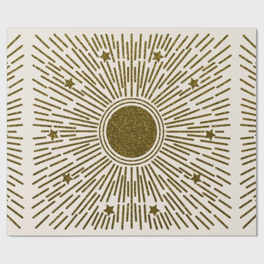 Retroglitter, gouden zon met roggen cadeaupapier (Vlak)