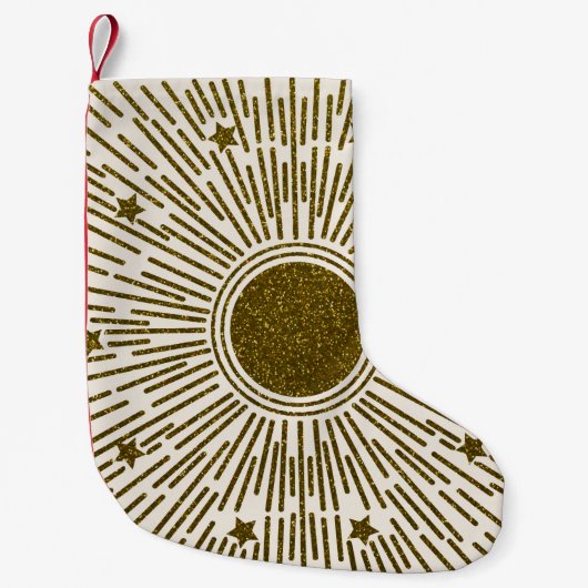 Retroglitter, gouden zon met roggen kleine kerstsok (Voorkant)