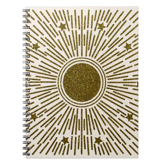 Retroglitter, gouden zon met roggen notitieboek (Voorkant)