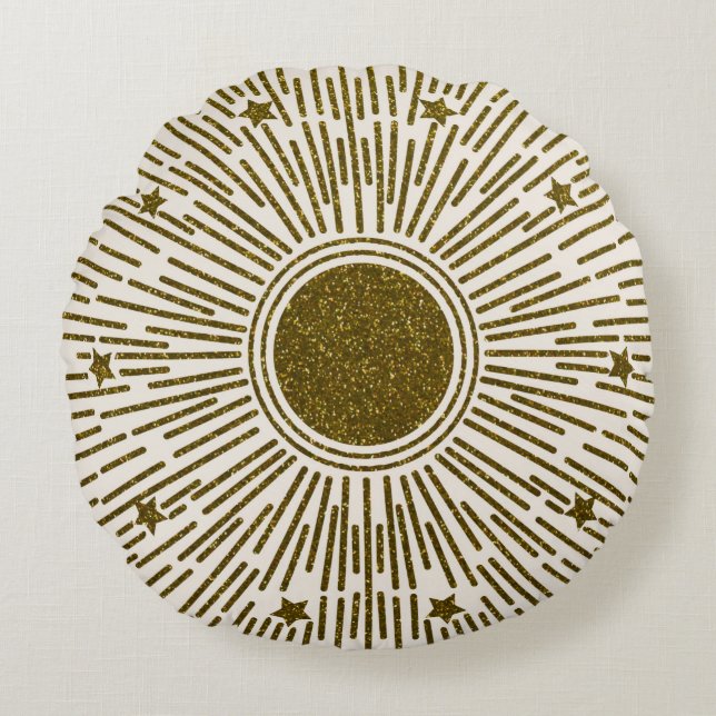 Retroglitter, gouden zon met roggen rond kussen (Voorkant)