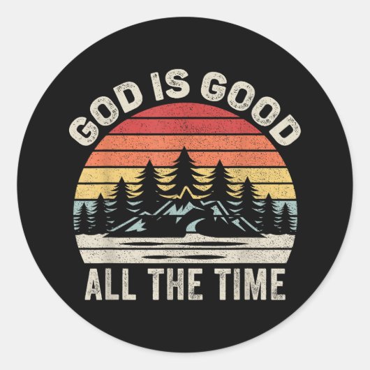  RetroGod is altijd goed Christelijk Ronde Sticker (Voorkant)