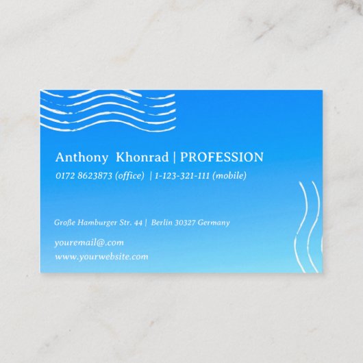 Retrogolven - blauw Visitekaartje met verloop (Achterkant)