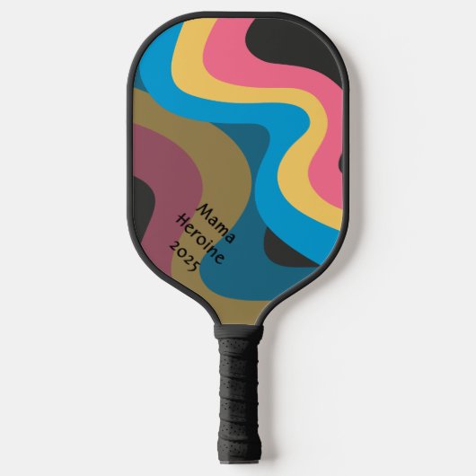 Retrogolven in roze geel blauw met Jouw tekst Pickleball Paddle (Voorkant)