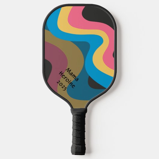 Retrogolven in roze geel blauw met Jouw tekst Pickleball Paddle (Achterkant)