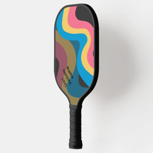 Retrogolven in roze geel blauw met Jouw tekst Pickleball Paddle (Links)