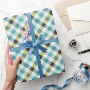 Retrogroen en turquoise gingham patroon cadeaupapier