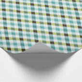 Retrogroen en turquoise gingham patroon cadeaupapier (Hoek)