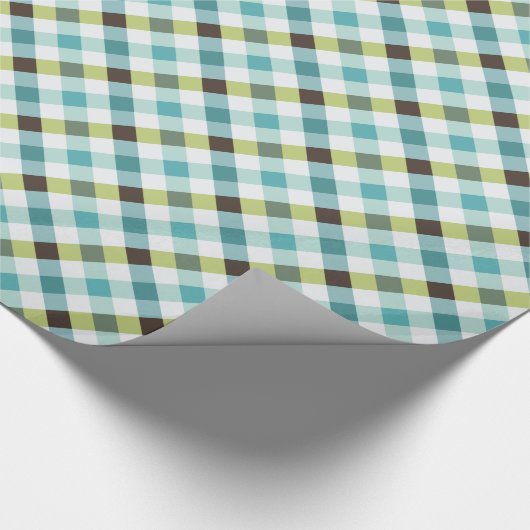 Retrogroen en turquoise gingham patroon cadeaupapier (Hoek)