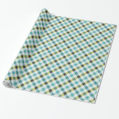 Retrogroen en turquoise gingham patroon cadeaupapier (Uitgerold)