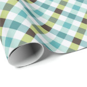 Retrogroen en turquoise gingham patroon cadeaupapier (Rol Hoek)