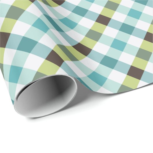 Retrogroen en turquoise gingham patroon cadeaupapier (Rol Hoek)
