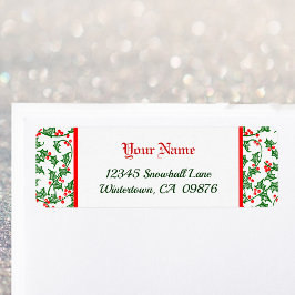 Retrogroenholly met rode bessen patroonlabels etiket