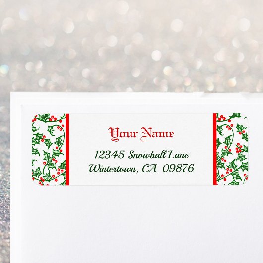 Retrogroenholly met rode bessen patroonlabels etiket