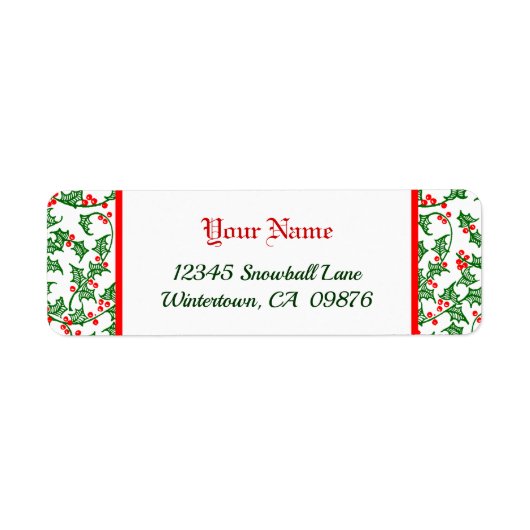 Retrogroenholly met rode bessen patroonlabels etiket (Voorkant)